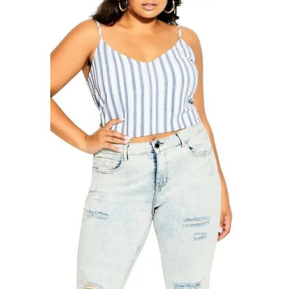 NWT City Chic Women's Blue And White Stripe Sleeveless Crop Cami Top - 22